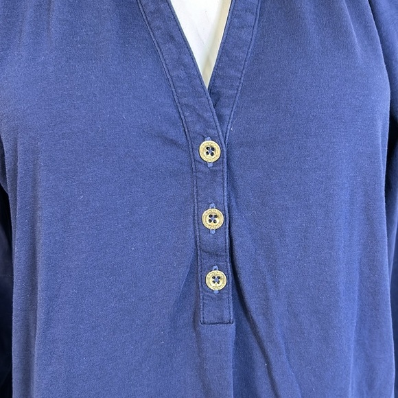 Lilly Pulitzer Shirt Ansley Polo Top True Navy Blue Button Placket Pima Cotton L - Picture 3 of 10